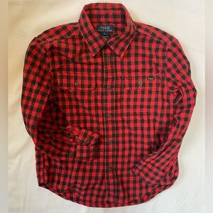 Polo Ralph Lauren 100% Cotton Red Black Check Casual Button Down Shirt Boys 6